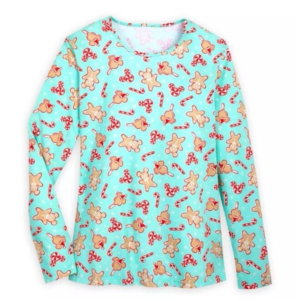 Disney Parks Holiday Gingerbread Mickey & Candy Cane Long Sleeve Tee Unisex L